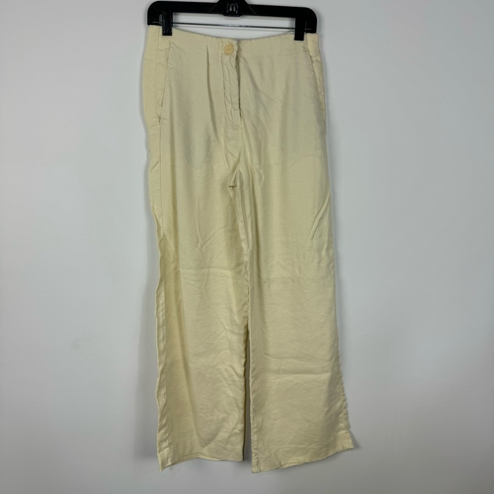 Zara Ivory Cream High Rise Wide Leg Trousers Pants Neutral Boho Minimalist